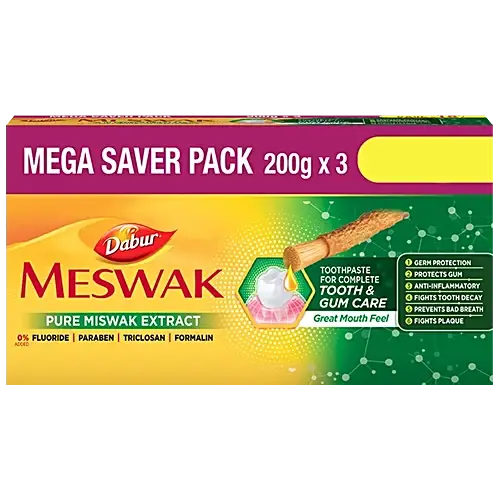 Dabur Meswak Toothpaste - For Complete Gum Care, Paraben & Fluoride Free, 200 g (Pack of 3)