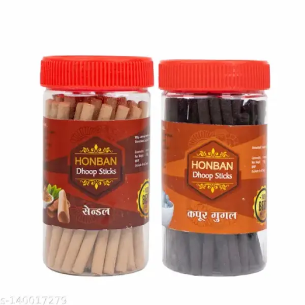 HONBAN Sandal& Kapur Gugal Flavour Dhoop Sticks for Puja (Charcoal Free)- Pack of 2